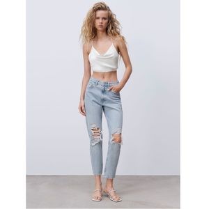 Zara white satin effect lace back crop top